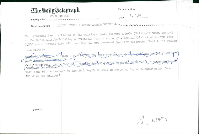 Laura Pegley in Youth Music Theatre - Vintage Photograph