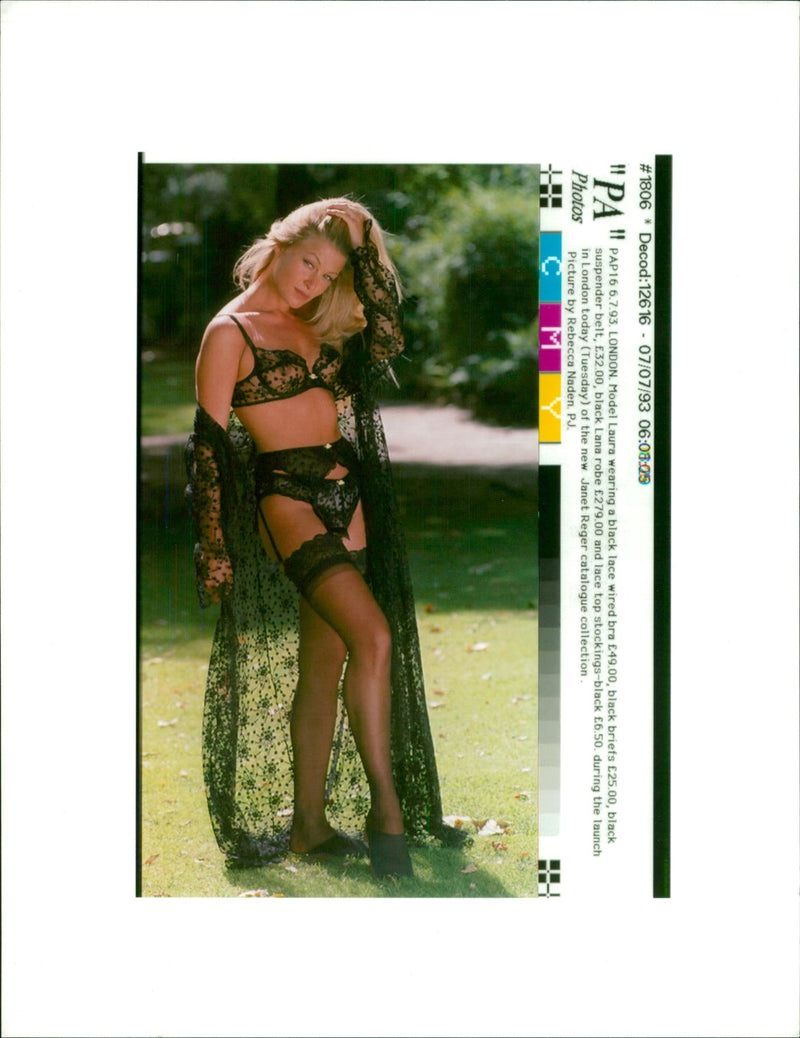 Fashion,Model laura wearing a black lace. - Vintage Photograph