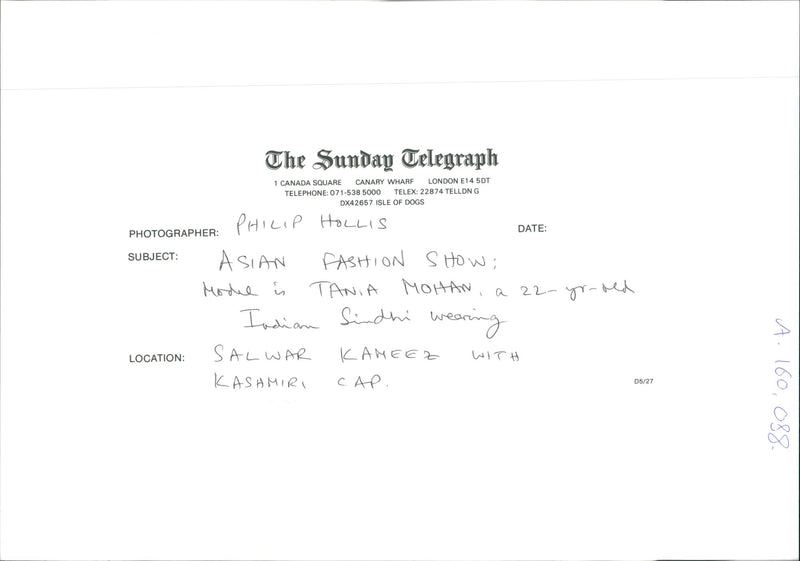 Asian fashion show model in tania mohan. - Vintage Photograph