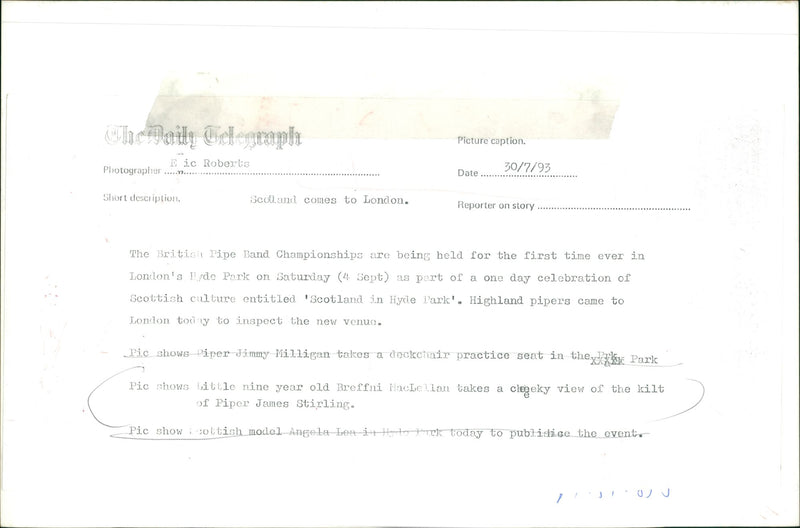 musical instruments bag pipes: scotlands comes to london. - Vintage Photograph