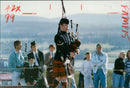 musical instruments bag pipes: ardgay champion piper. - Vintage Photograph