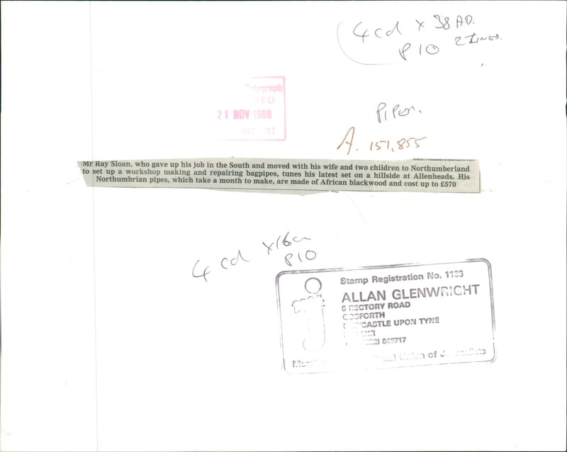 musical instruments bag pipes: mr ray sloan. - Vintage Photograph