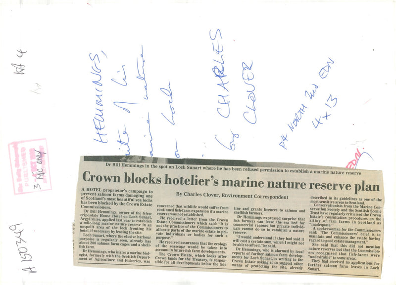 Crown blocks hoteliers marine nature reserve plan. - Vintage Photograph