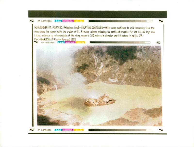 Mt. Pinatubo Philippines eruption white steam continues. - Vintage Photograph