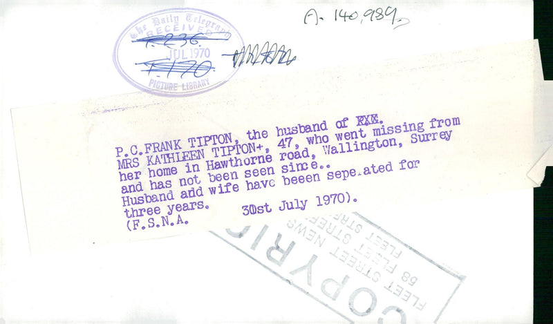 Frank tipton, Kathy Tipton murder case. - Vintage Photograph