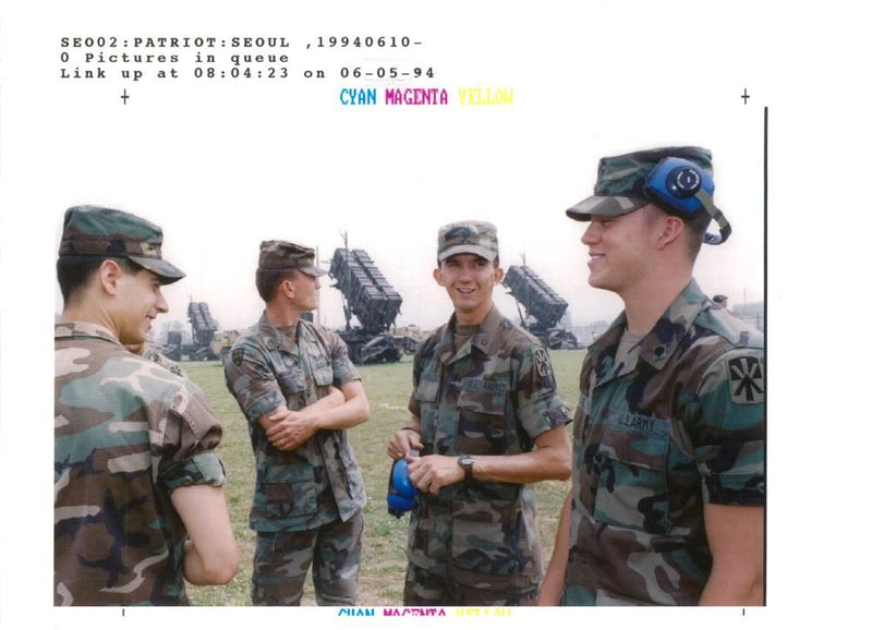 South Korean Army with US soldier. - Vintage Photograph