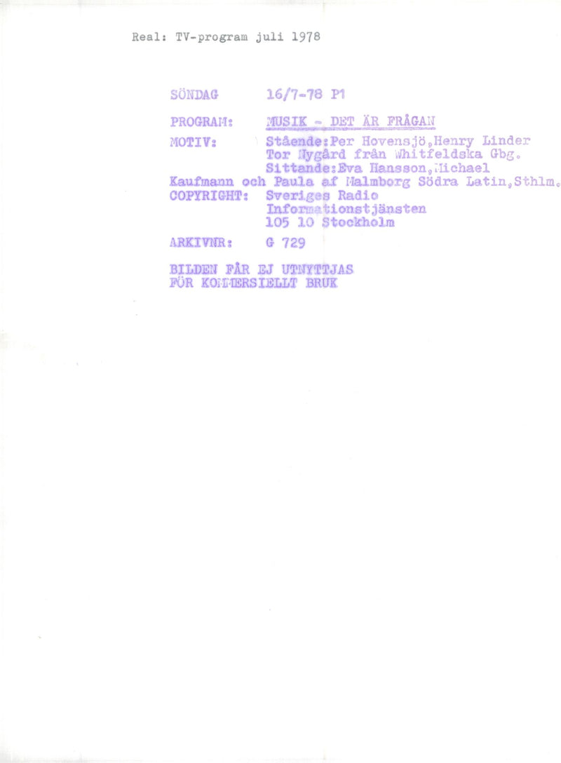 The TV program "Music - That's the Question" P1 1978. - Vintage Photograph