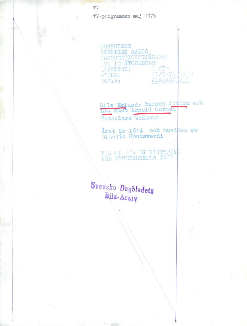 Nils Eklund, the children Joakim and Eva, and Arnold Ãstman in the music program in TV2 - Vintage Photograph