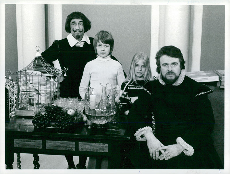 Nils Eklund, the children Joakim and Eva, and Arnold Ãstman in the music program in TV2 - Vintage Photograph