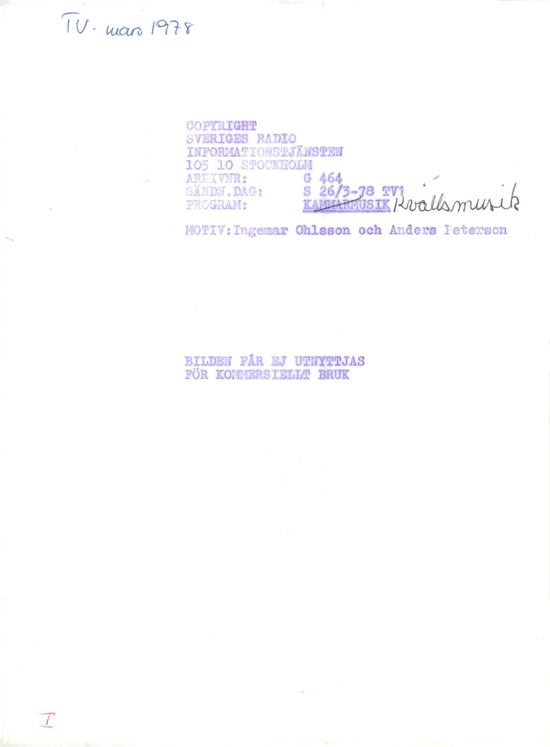 Ingemar Olsson and Ander Petersson in the evening music - Vintage Photograph