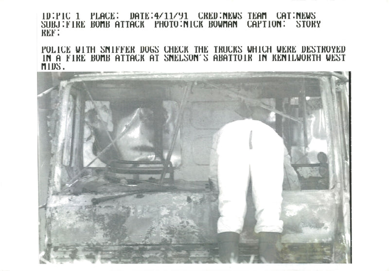 Animal Liberation Front,Fire Bomb Attack. - Vintage Photograph