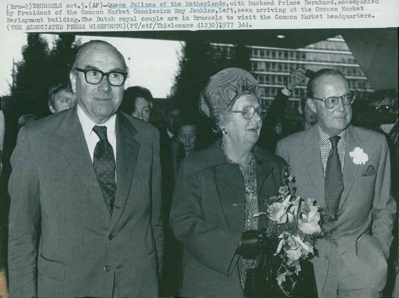 Prince Bernhard and Queen Juliana of the Netherlands together with Roy Jenkins - Vintage Photograph