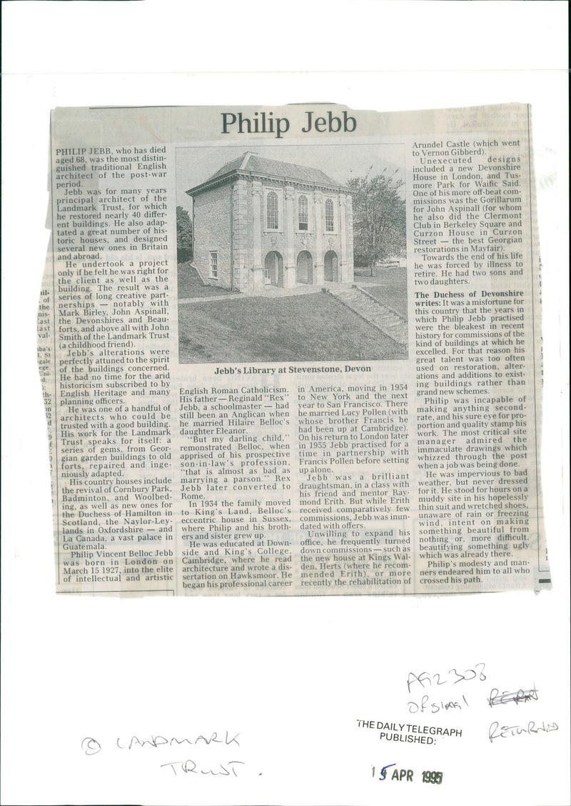 Philip Jebb's Library at Stevenstone, Devon. - Vintage Photograph