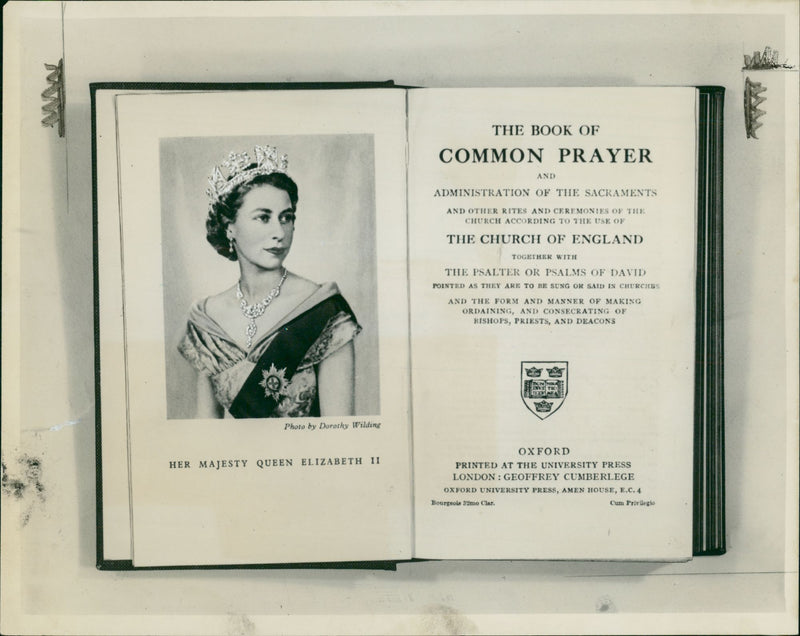 Elizabeth II and special edition of the prayer book. - Vintage Photograph