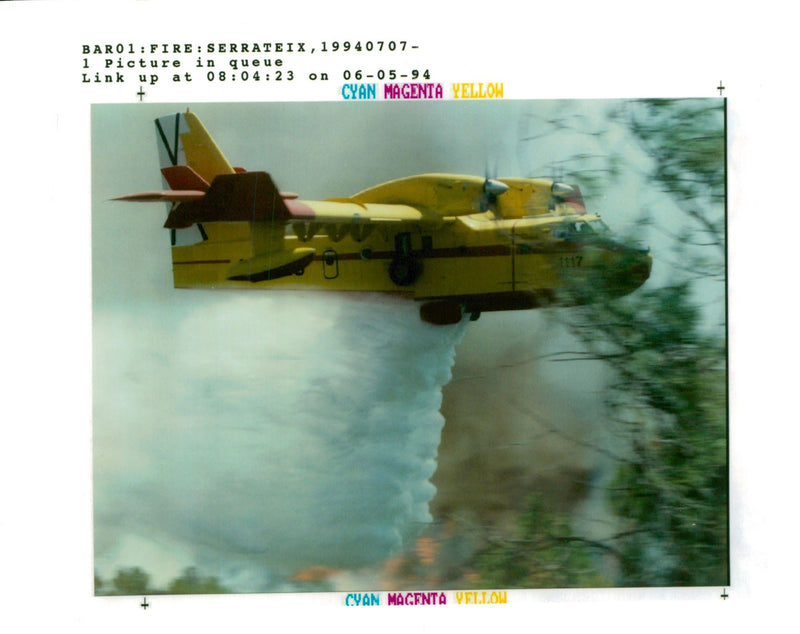 Spain fires and  spanish airplane spray water on fire in serrateix. - Vintage Photograph