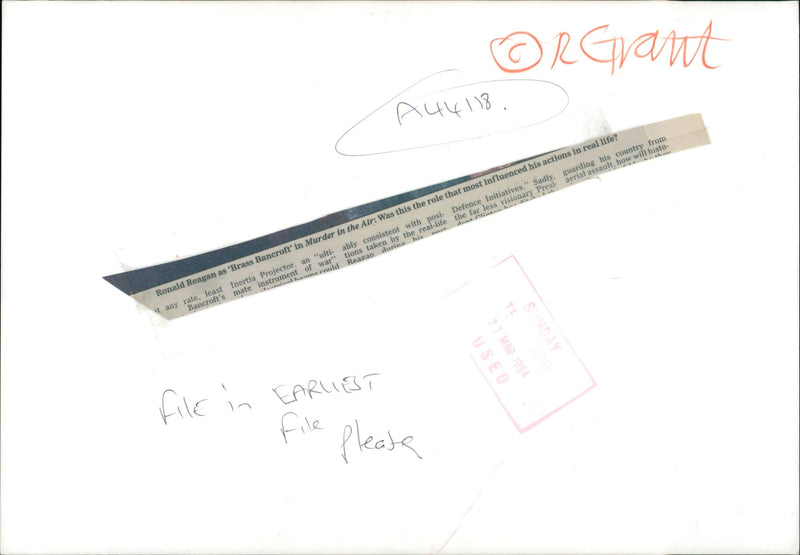 Ronald reagan as brass bancroft in murder in the air. - Vintage Photograph