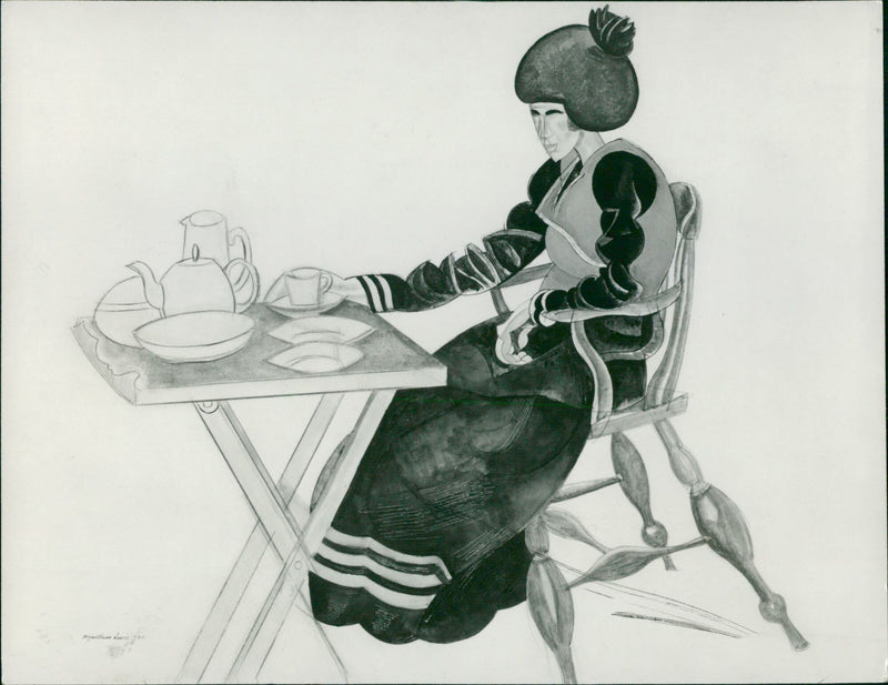 Wyndham Lewis Writer: woman with red tamo shanter. - Vintage Photograph