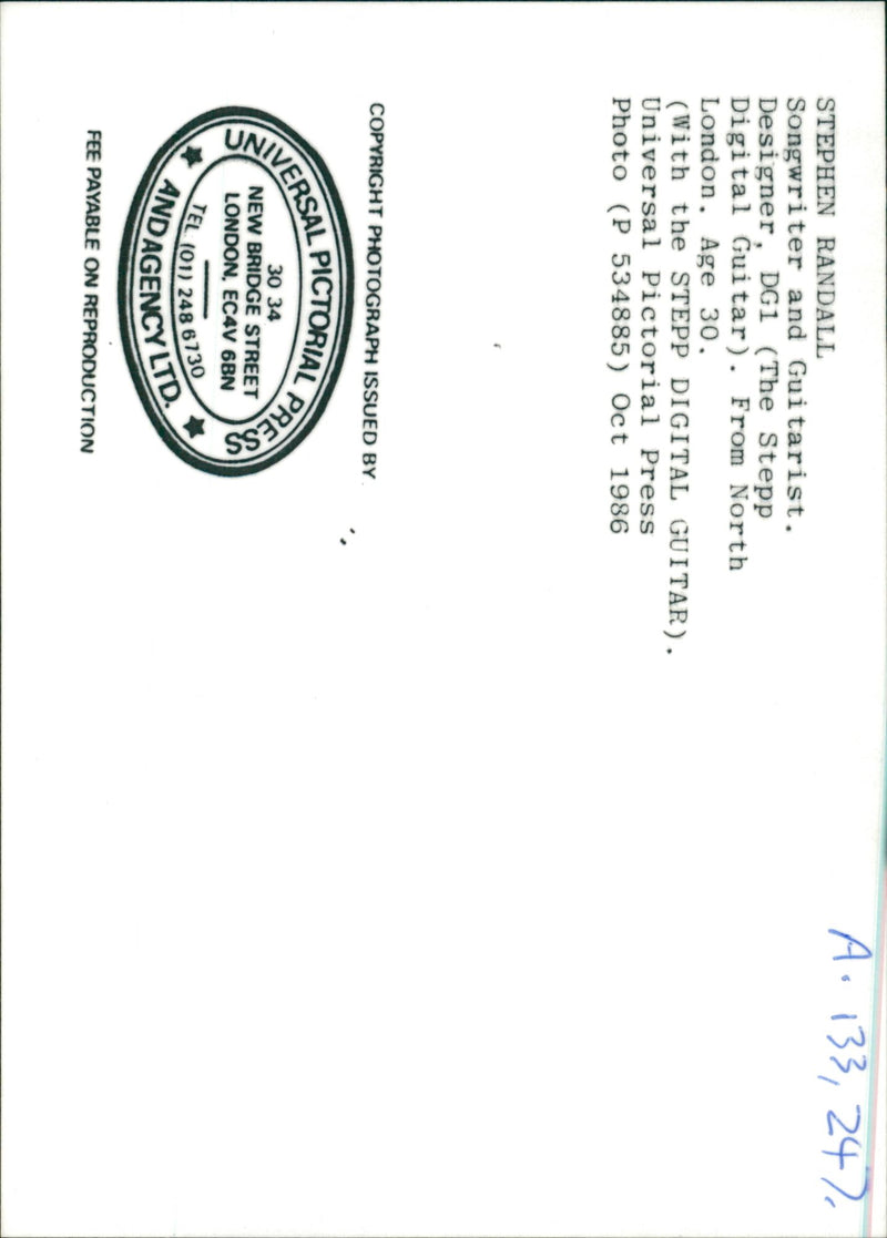 Randall Stephen Hall Musical artist - Vintage Photograph