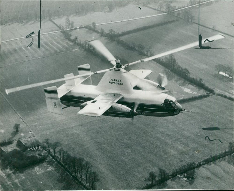 Fairey Rotodyne in flight. - Vintage Photograph