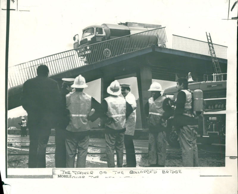 road accidents:milk tanker was crash on the bridge - Vintage Photograph