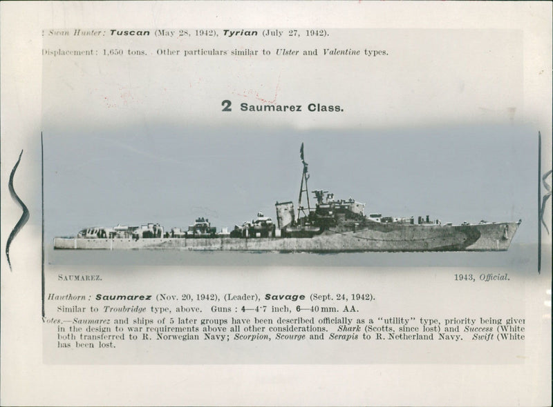 Ship: HMS Saumarez. - Vintage Photograph