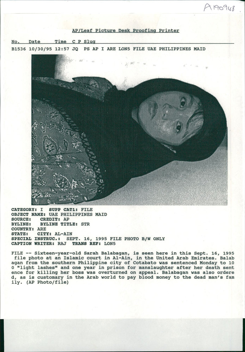Sarah Balabagan. - Vintage Photograph