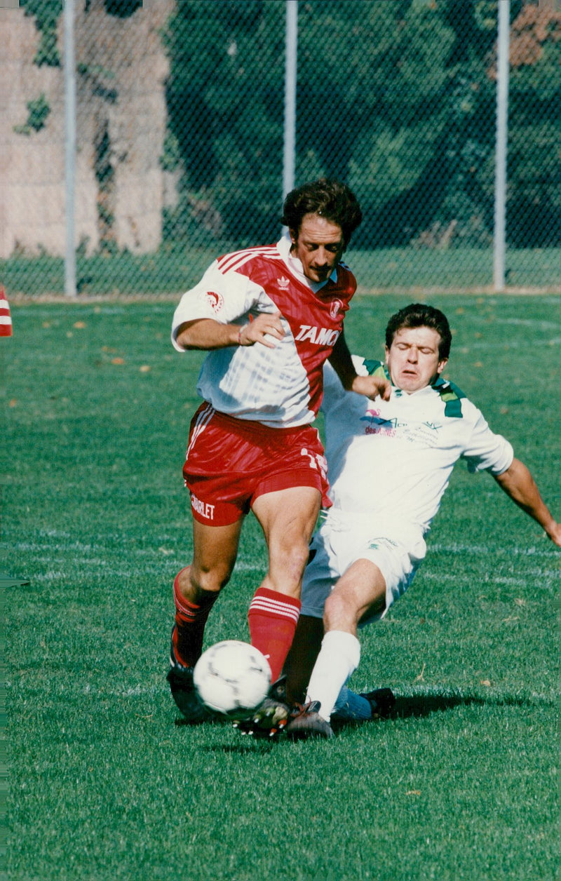 Vincent Lindon plays football in Saint-RÃ©my-de-Provence - Vintage Photograph