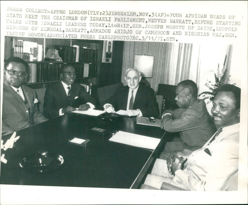 Reuven Barratt, Lt. Gen. Joseph Mobuto, Leopold Senghor, Ahmadou Ahidjo and Maj. Gen Yakubu Gowon. - Vintage Photograph