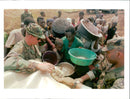 Rwanda war:army troops distributes water to refugees at the mp. - Vintage Photograph