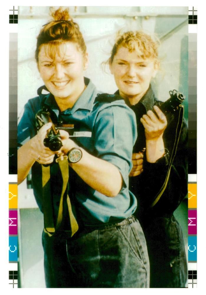 Women's Royal Naval Service:Wrens on guard with sub machine guns. - Vintage Photograph