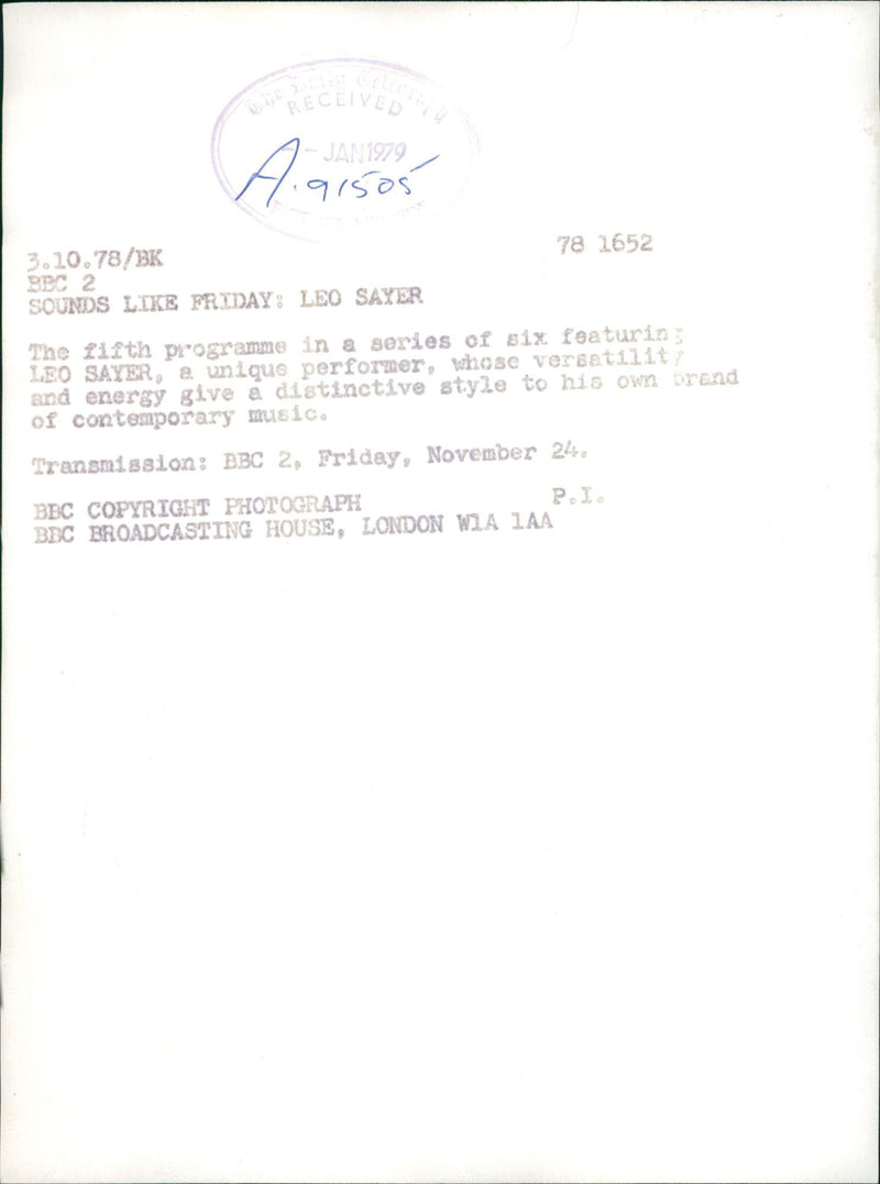 Leo Sayer Singer-songwriter. - Vintage Photograph