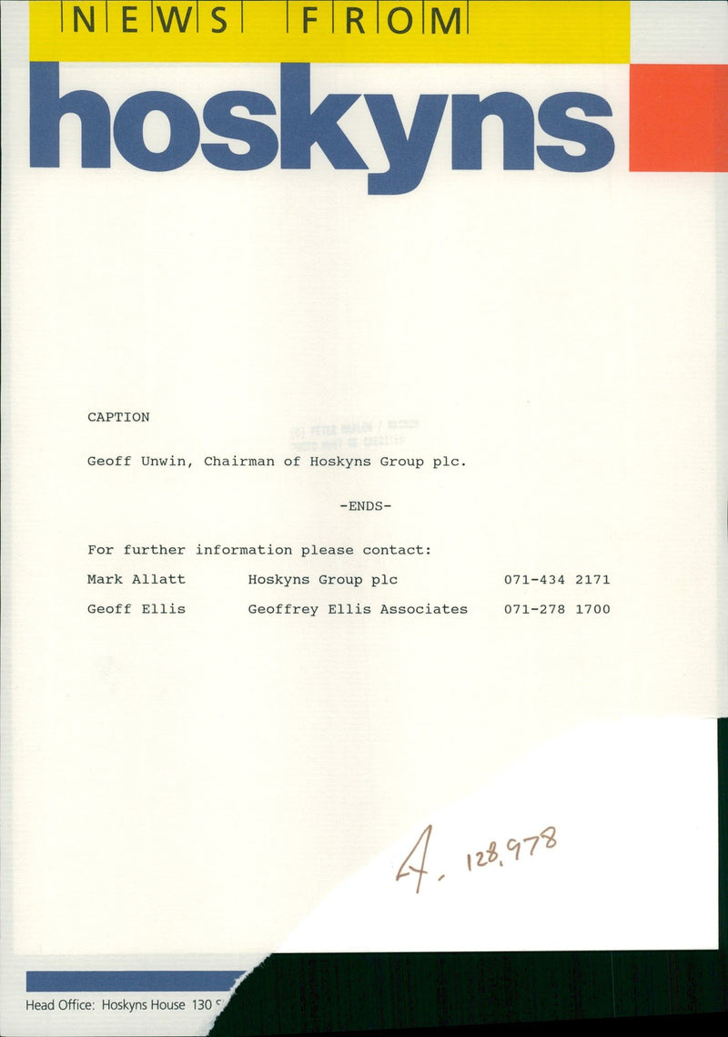 Geoff Unwin Musician. - Vintage Photograph