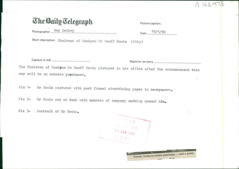 Geoff Unwin Musician. - Vintage Photograph