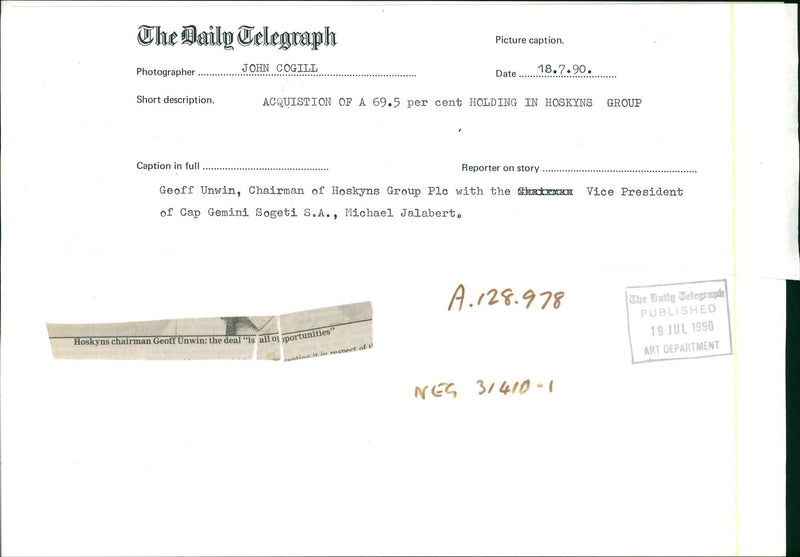 Geoff Unwin Musician. - Vintage Photograph