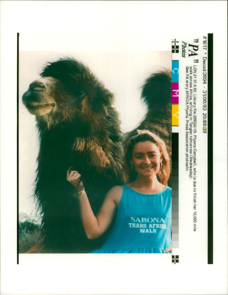 Ffyona Campbell with an animal. - Vintage Photograph