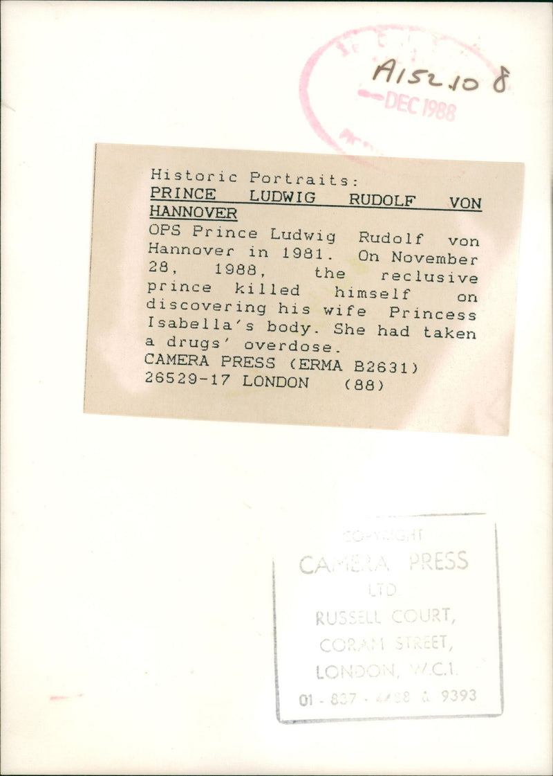 Prince Ludwig Rudolph of Hanover Music producer. - Vintage Photograph