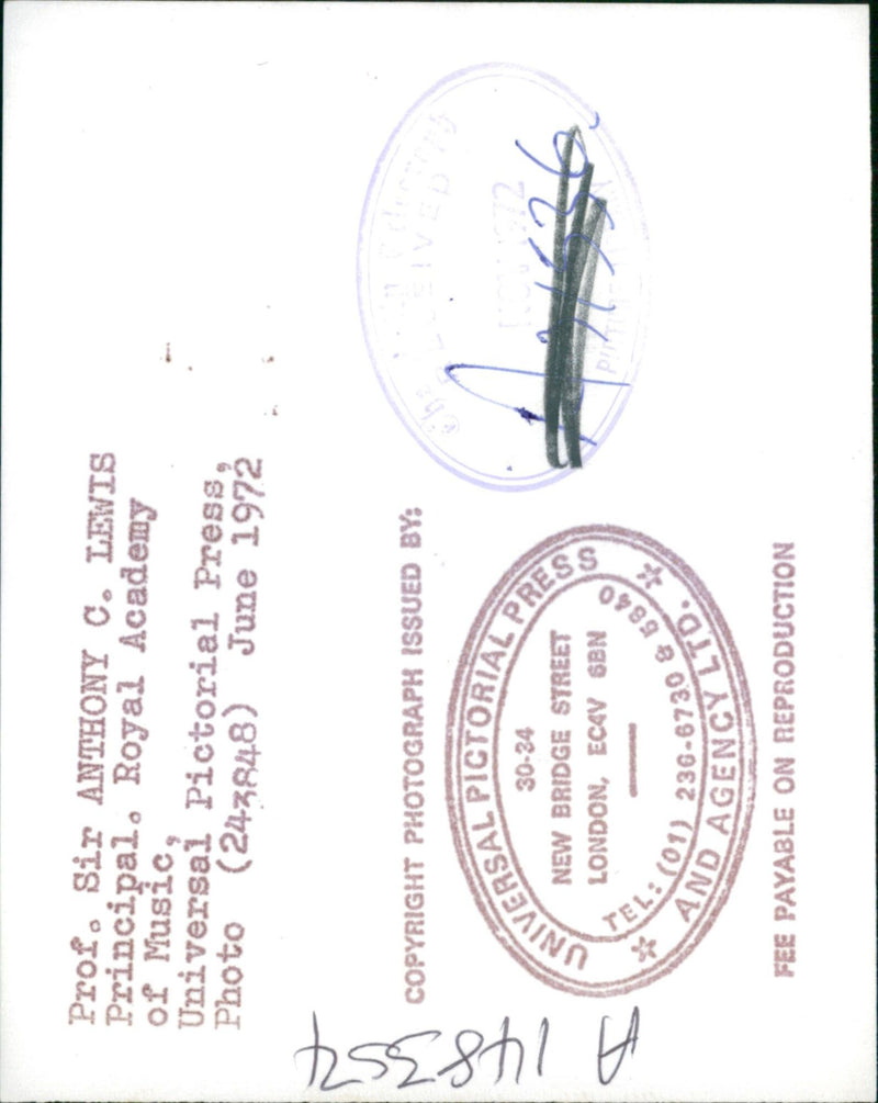 Prof. Sir Anthony C. Lewis, Principal, Royal Academy of Music - Vintage Photograph