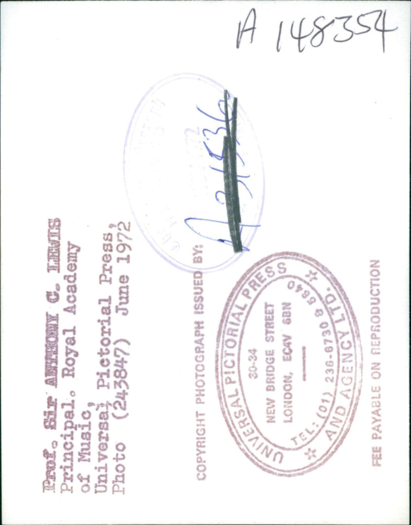 Prof. Sir Anthony C. Lewis, Principal, Royal Academy of Music - Vintage Photograph