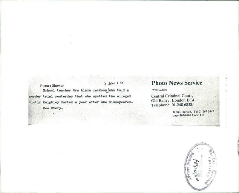 School teachers Mrs. Linda Jackson who told a murder trial yesterday. - Vintage Photograph