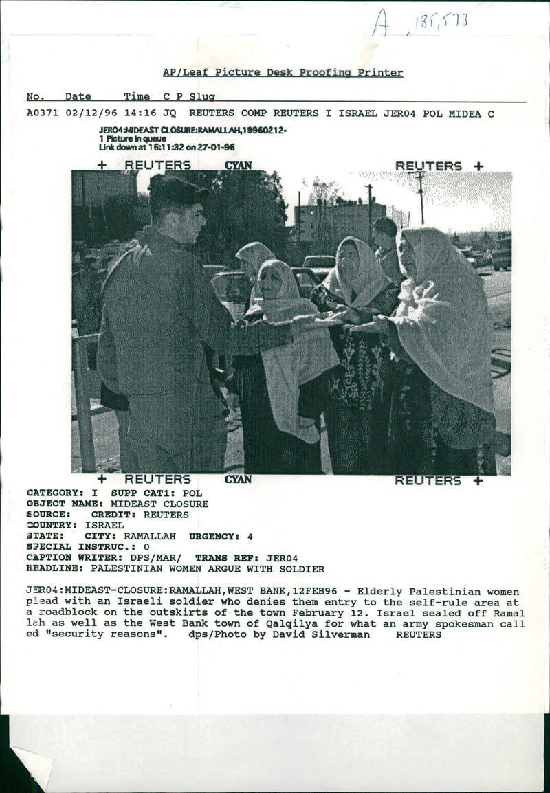 West Bank:Elderly Palestinian women with an Israeli soldier. - Vintage Photograph