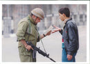 West Bank (Hebron):An Israeli soldier and a man. - Vintage Photograph