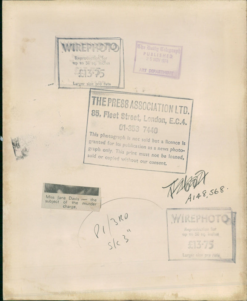 Miss jane Davis subject of the Murder charge. - Vintage Photograph