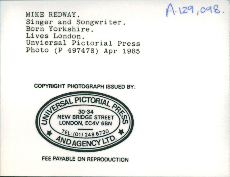 Redway mike:singer and song writer. - Vintage Photograph