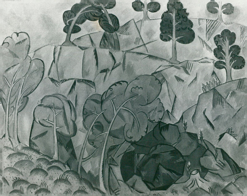 "Mountain Landscape", oil painting from 1913 by Hilding Linnqvist - Vintage Photograph