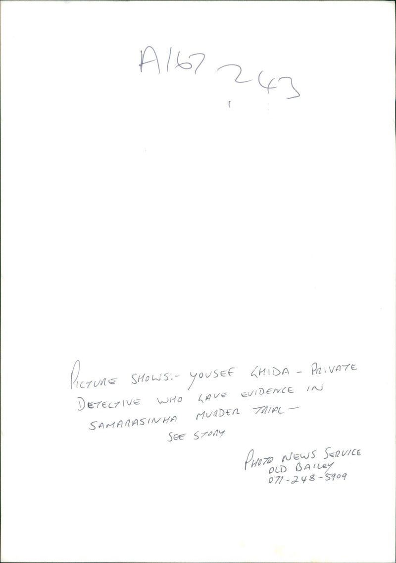 Yousef Ghida-Private detective of murder case Rajitth Samarasinghe - Vintage Photograph