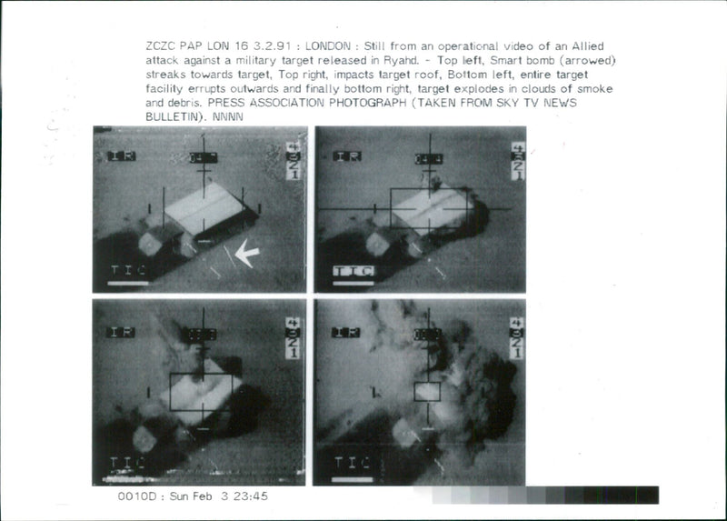 Iraq bombing:still from an operational  video of an allied attacks against military. - Vintage Photograph