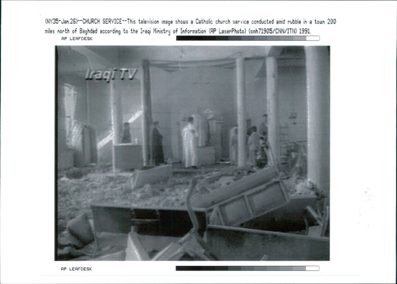 Iraq bombing:this television image shows a catholic church service. - Vintage Photograph