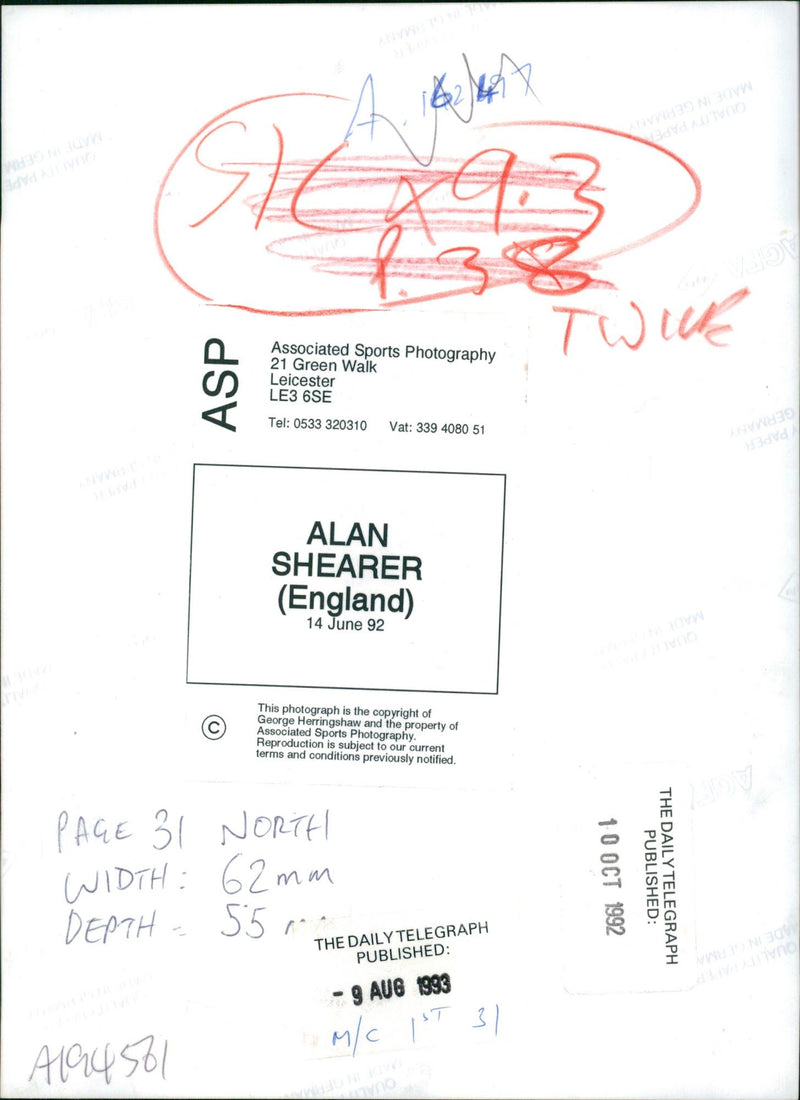 shearer alan: - Vintage Photograph