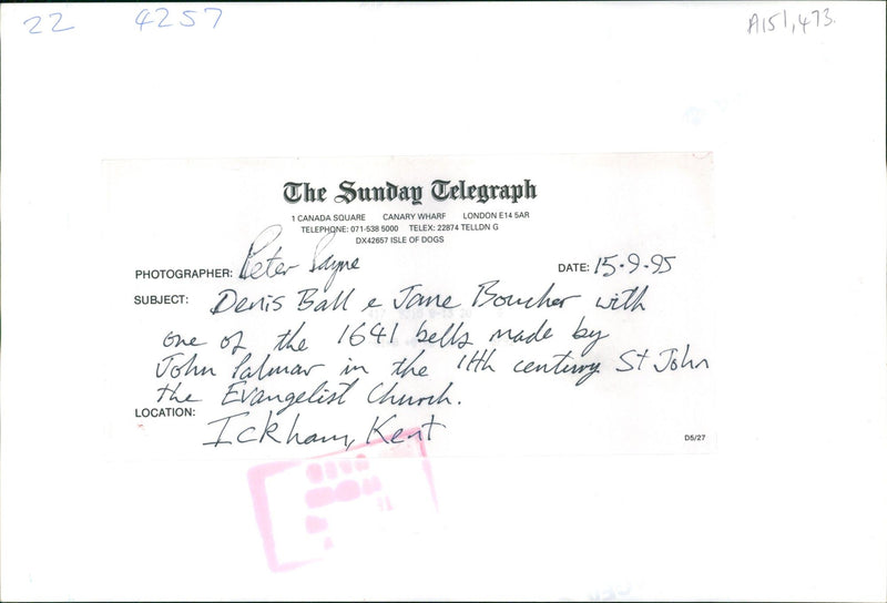 Bell Musical instrument:Dennis ball and jane boucher. - Vintage Photograph