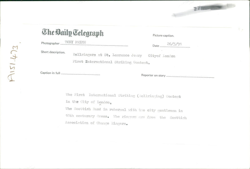 Bell Musical instrument:The first international striking gontest. - Vintage Photograph